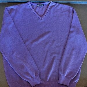 Marcello  Men's V-Neck Popcorn Stitch Pullover Sweater in Rich Purple size XL
